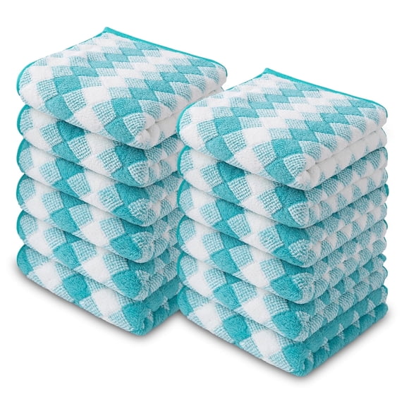 Smuge 12 Pack Washcloths, 13"x13" Quick Dry Hand Face Towels Cloth Soft Microfiber Drying Kitchen Dish Towels (Sea Blue)