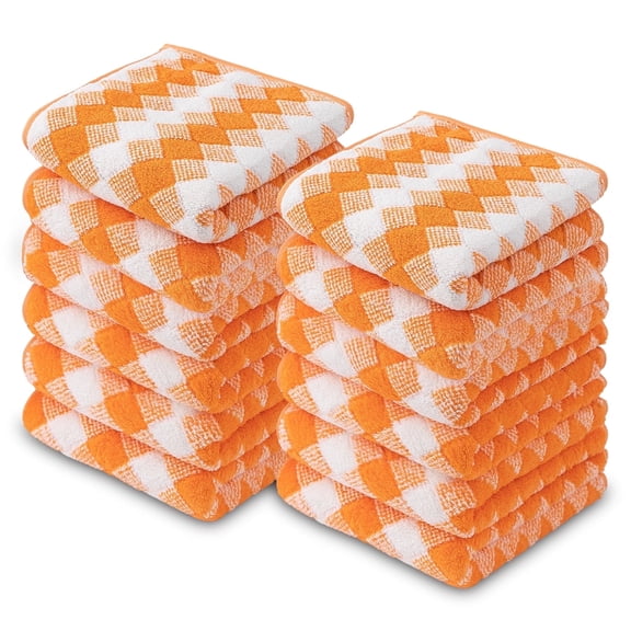 Smuge 12 Pack Washcloths, 13"x13" Quick Dry Hand Face Towels Cloth Soft Microfiber Drying Kitchen Dish Towels (Tangerine)