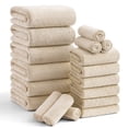 thumbnail image 1 of Smuge 18 pcs Bath Towel Sets, Include 6 Bath Sheet Towels, 6 Hand Towels, 6 Washcloths, Soft Microfiber Highly Absorbent Shower Towel for Bathroom Gym Spa(Camel), 1 of 7