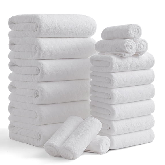 Smuge 18 pcs Bath Towel Sets, Include 6 Bath Sheet Towels, 6 Hand Towels, 6 Washcloths, Soft Microfiber Highly Absorbent Shower Towel for Bathroom Gym Spa(White)