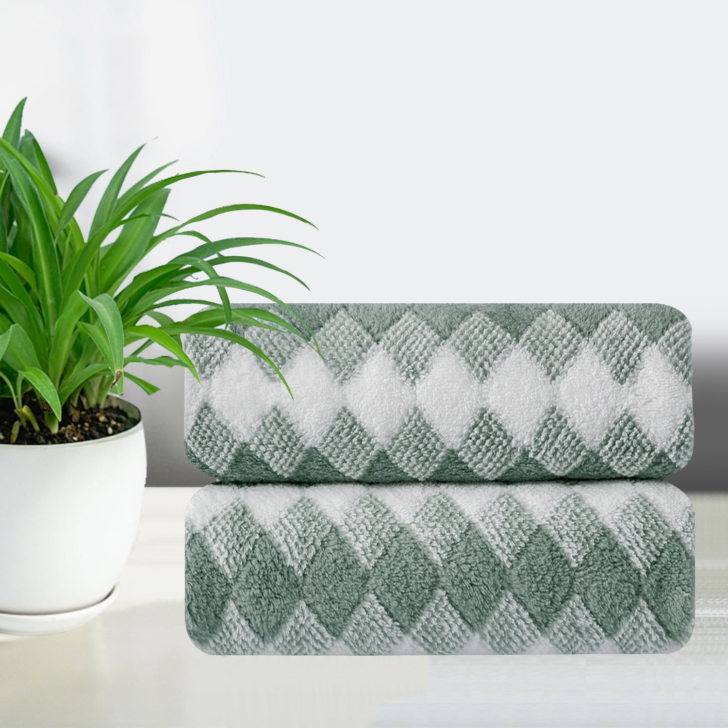 Smuge 2 Pack Hand Towels (16 x 31 in, Gray Green) Ultra Soft Microfiber ...