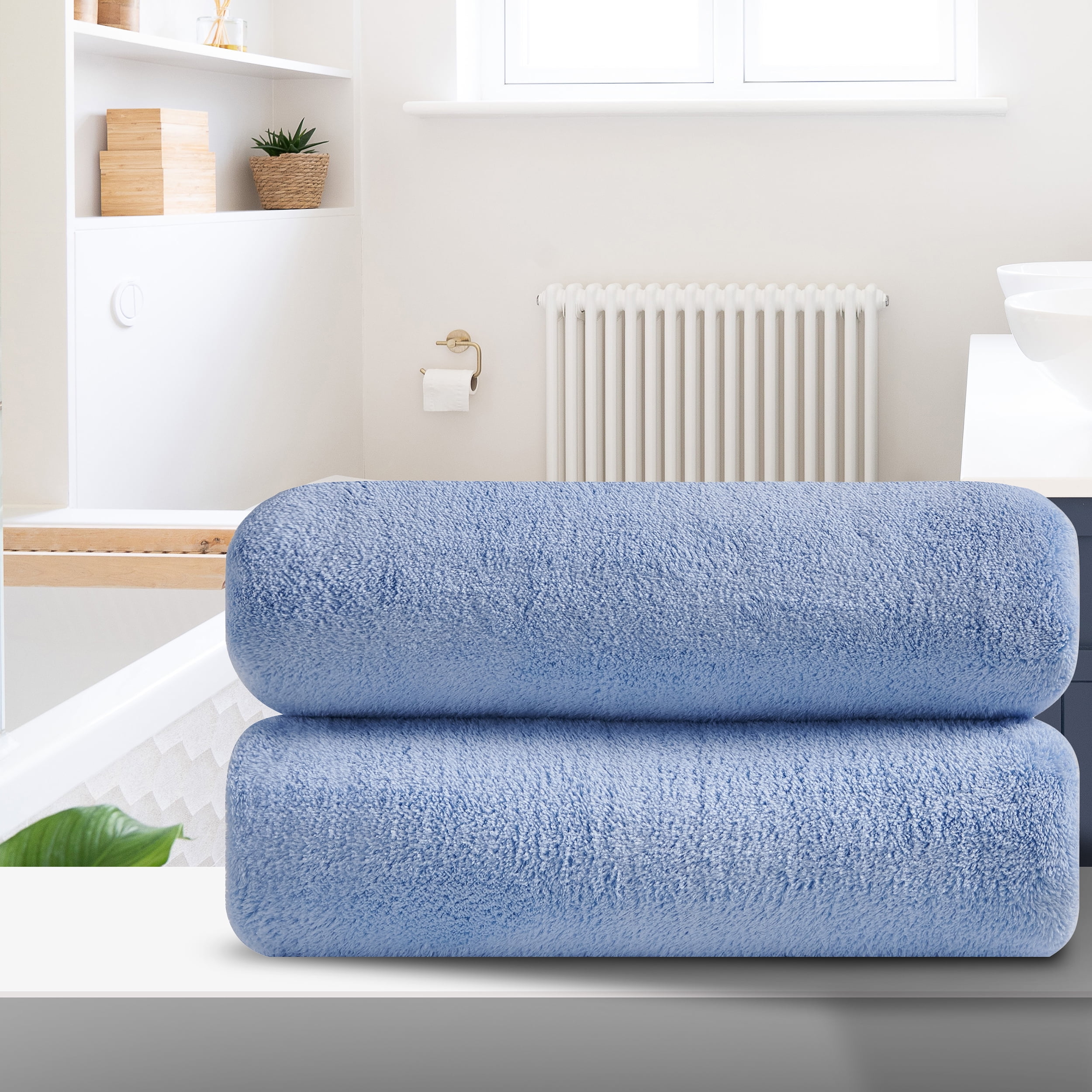Smuge 2 Pack Oversized Bath Sheet Towels (35 x 70 in,Blue) 700 GSM