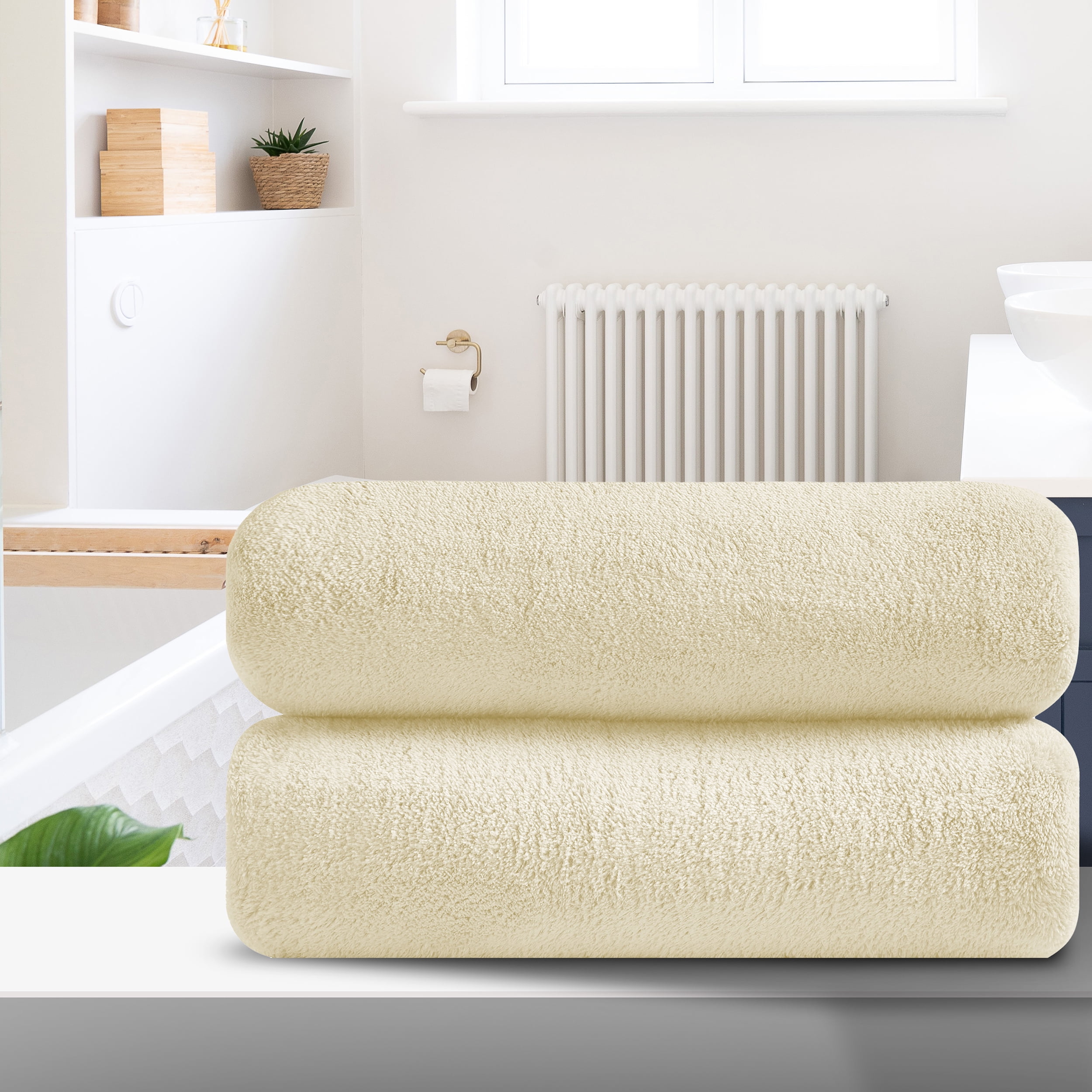 Smuge 2 Pack Oversized Bath Sheet Towels (35 x 70 in,Cream) 700