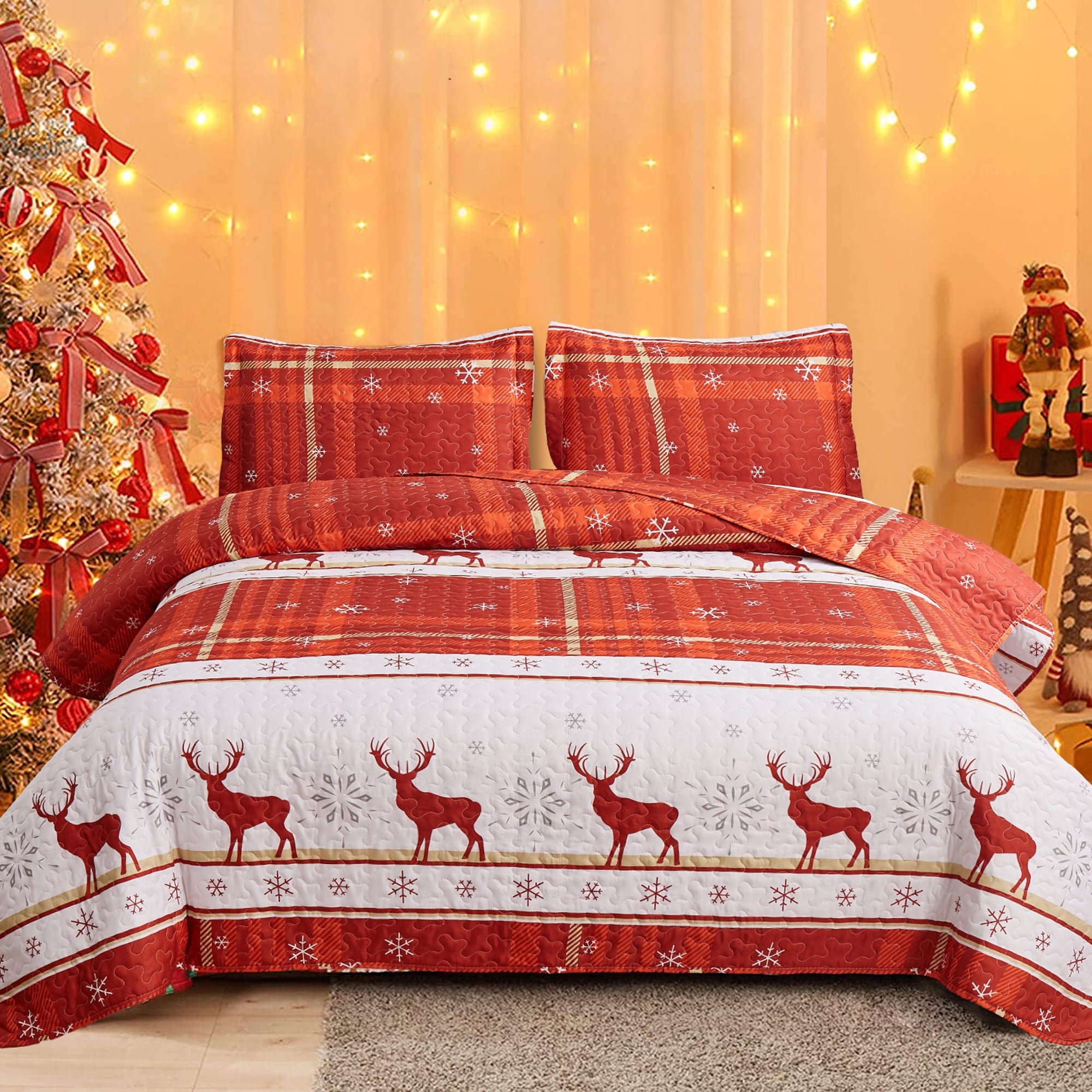 Smuge 3 Piece Bedspreads King Size Lightweight Quilt Set Orange White