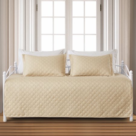 Smuge 3 Piece Daybed Cover Set, Double Sided Quilting Classic Design for All Season, Matching 2 Shams, 39"x75", Beige