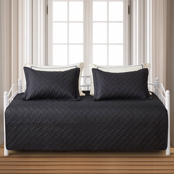 Smuge 3 Piece Daybed Cover Set, Double Sided Quilting Classic Design for All Season, Matching 2 Shams, 39"x75", Black