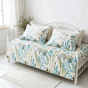Smuge 3‑Piece Floral Daybed Cover Set, 39" x 75" Classic Reversible Double‑Sided Quilted Daybed Bedding Set with 2 Matching Pillow Shams, Blue Green Leaf
