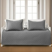 Smuge 3 Piece Daybed Cover Set, Double Sided Quilting Classic Design for All Season, Matching 2 Shams, 39"x75", Gray
