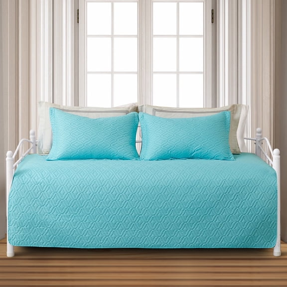 Smuge 3 Piece Daybed Cover Set, Double Sided Quilting Classic Design for All Season, Matching 2 Shams, 39"x75", Lake Blue