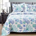 thumbnail image 1 of Smuge 3 Piece Quilts Full/Queen Size Ocean Theme,Lightweight Coastal Beach Theme Bedding Seashell Conch Starfish Bedspread Ocean Creature Coverlet with 2 Pillowshams, 1 of 6