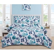 Smuge 3Pcs Twin Size Seashell Bedding,Soft Lightweight Microfiber Bedding Bedspreads Reversible Coverlet, 1 Quilt & 2 Pillow Shams (Blue)