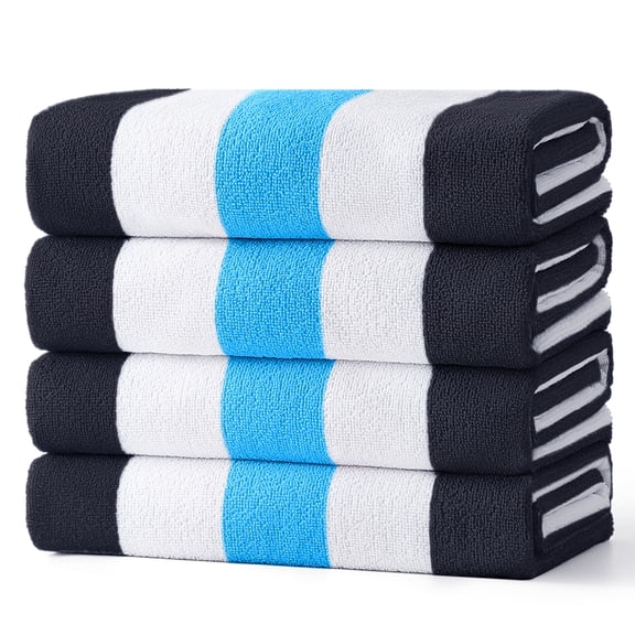 Smuge 4 Pack Cabana Stripe Beach Towels, 60x30 inches Microfiber Lightweight Outdoor Large Swim Towel for Adults (Blue Black)