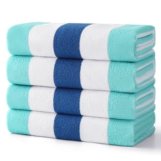 Smuge 4 Pack Cabana Stripe Beach Towels, 60x30 inches Microfiber Lightweight Outdoor Large Swim Towel for Adults (Blue Green)