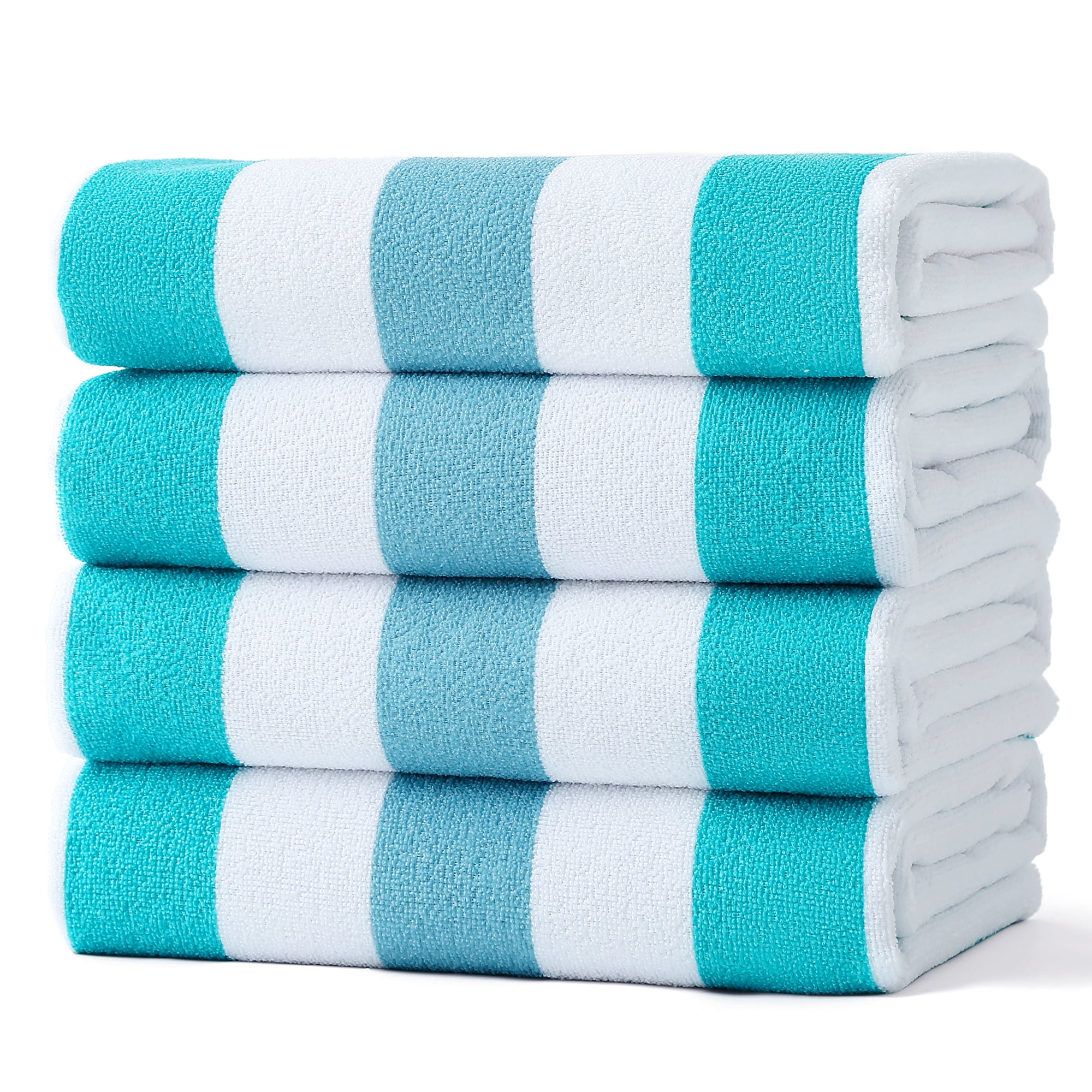 Smuge 4 Pack Cabana Stripe Beach Towels, 60x30 inches Microfiber Lightweight Outdoor Large Swim Towel for Adults (Green Sea Blue)