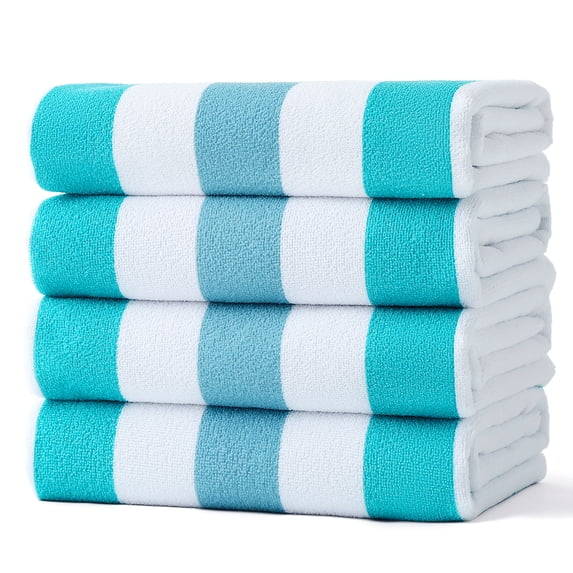 Smuge 4 Pack Cabana Stripe Beach Towels, 60x30 inches Microfiber Lightweight Outdoor Large Swim Towel for Adults (Green Sea Blue)