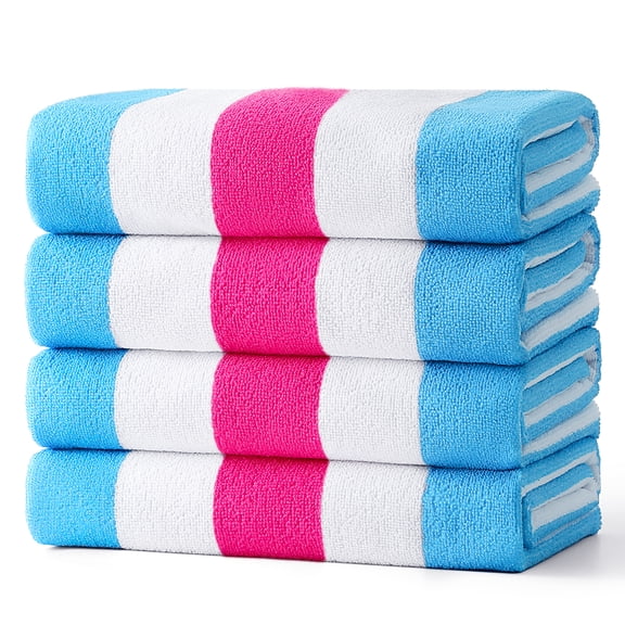 Smuge 4 Pack Cabana Stripe Beach Towels, 60x30 inches Microfiber Lightweight Outdoor Large Swim Towel for Adults (Rose Red Blue)