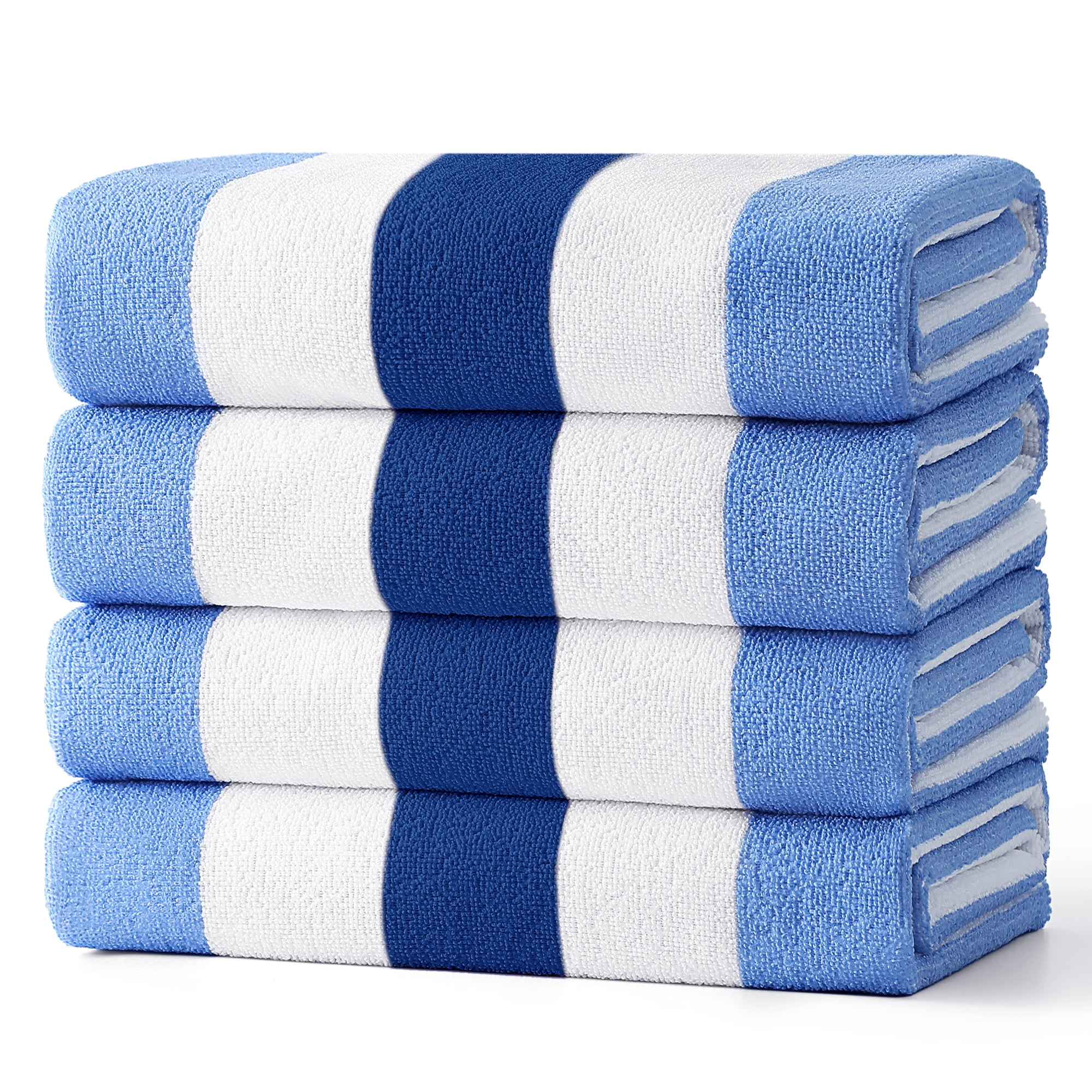 Smuge 4 Pack Cabana Stripe Beach Towels, 60x30 inches Microfiber Lightweight Outdoor Large Swim Towel for Adults (Navy Blue)