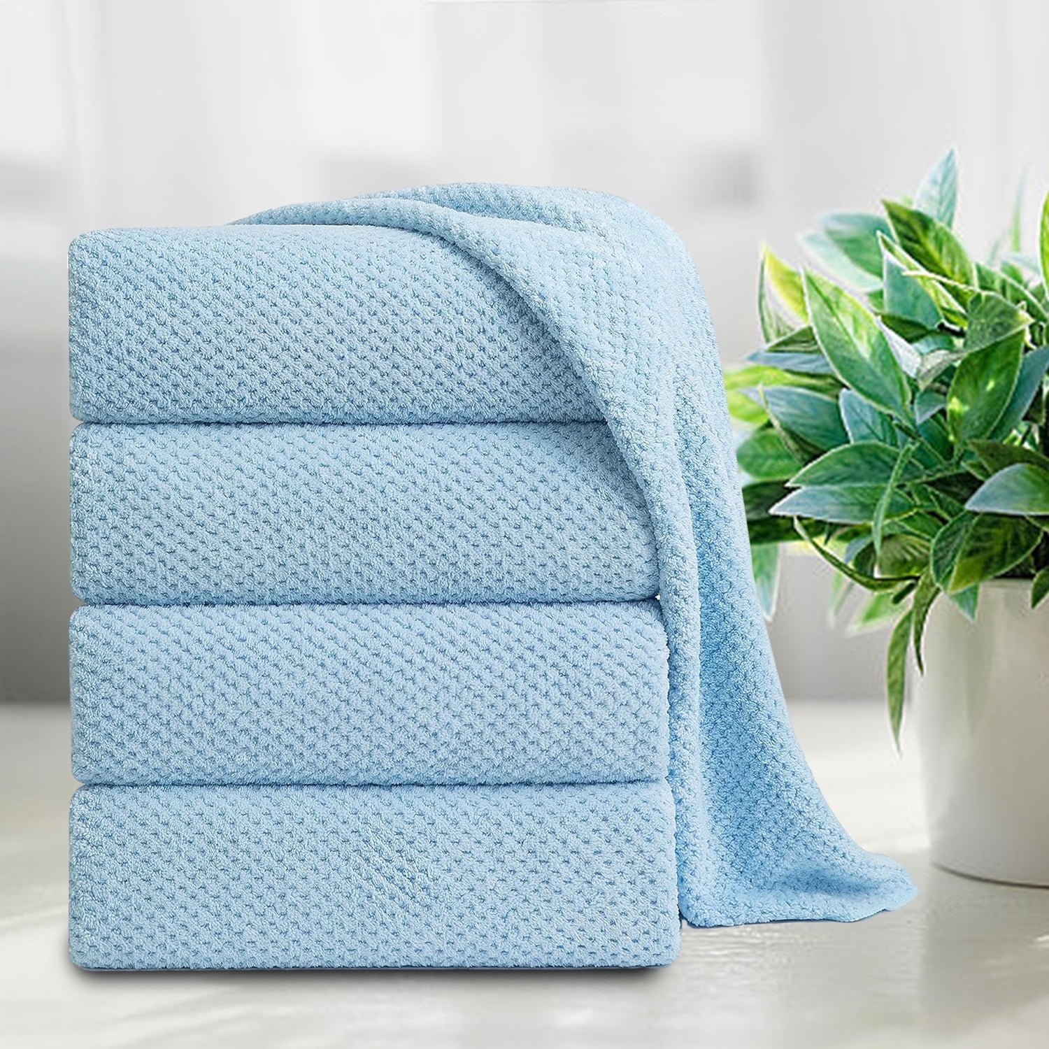 Smuge 4 Pack Bath Towels Extra Large 35 x 70 Inches,600 GSM Ultra Soft Large Bath Towel Set Quick Dry Bathroom Towelsfor Bathroom Kitchen Spa Hotel Gym（Blue）