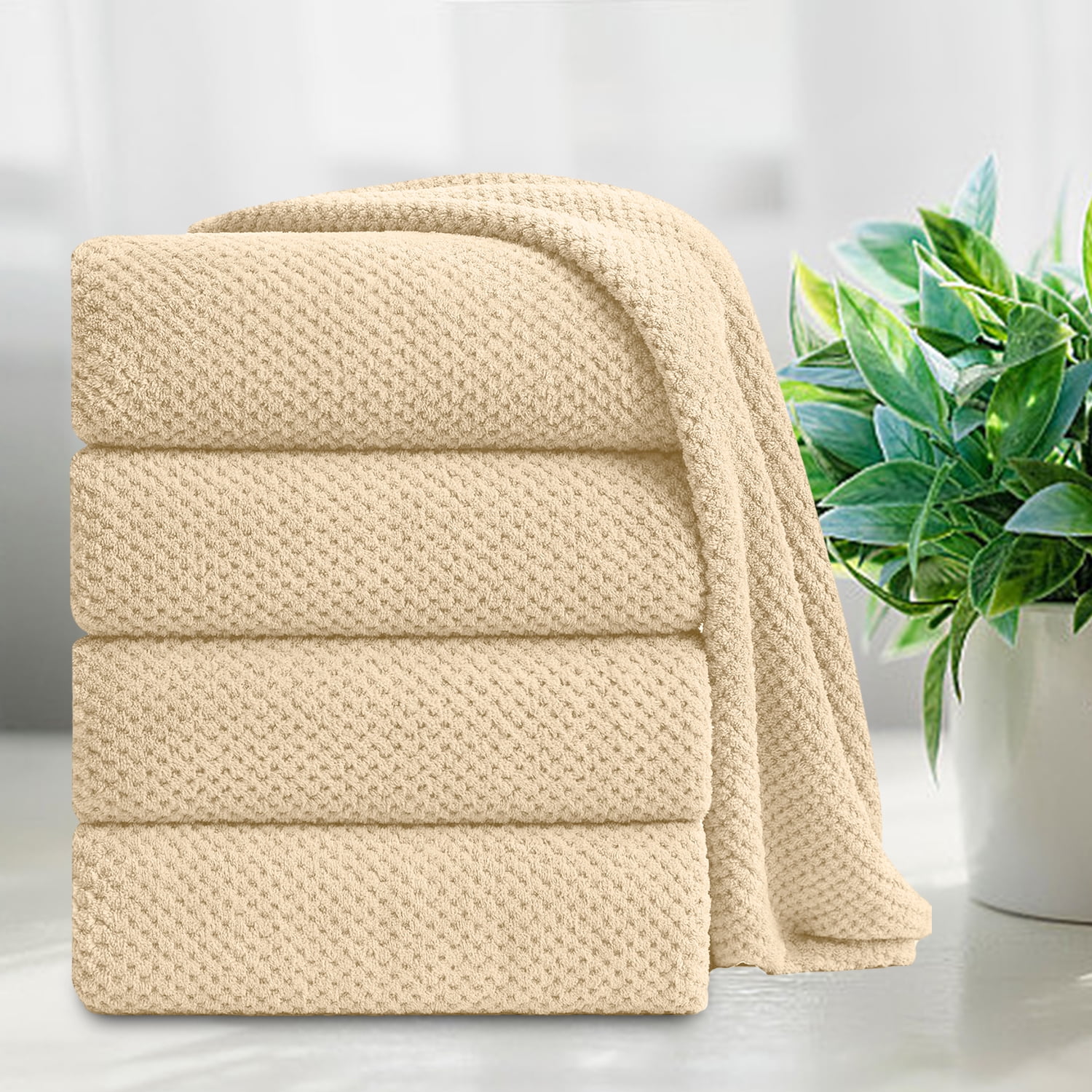 Smuge 4 Pack Bath Towels Extra Large 35 x 70 Inches,600 GSM Ultra Soft Large Bath Towel Set Quick Dry Bathroom Towelsfor Bathroom Kitchen Spa Hotel Gym (Camel)