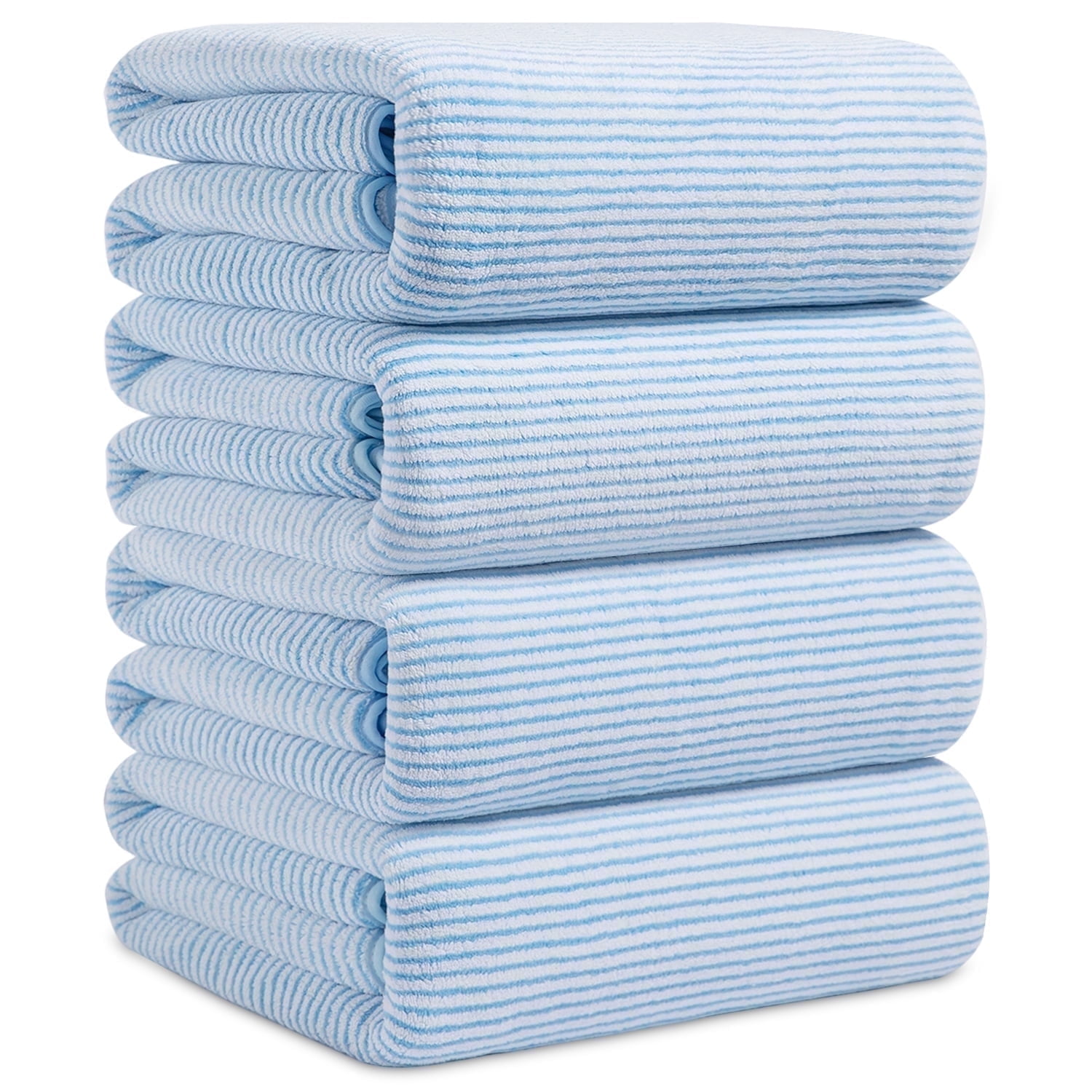 Smuge 4 Pack Large Bath Towels 35 x 70 Inches, 100% Microfiber Ultra Soft Extra Large Bath Towel Set Oversized Bathroom Towels for Bathroom Kitchen Spa Hotel Gym (Blue White)
