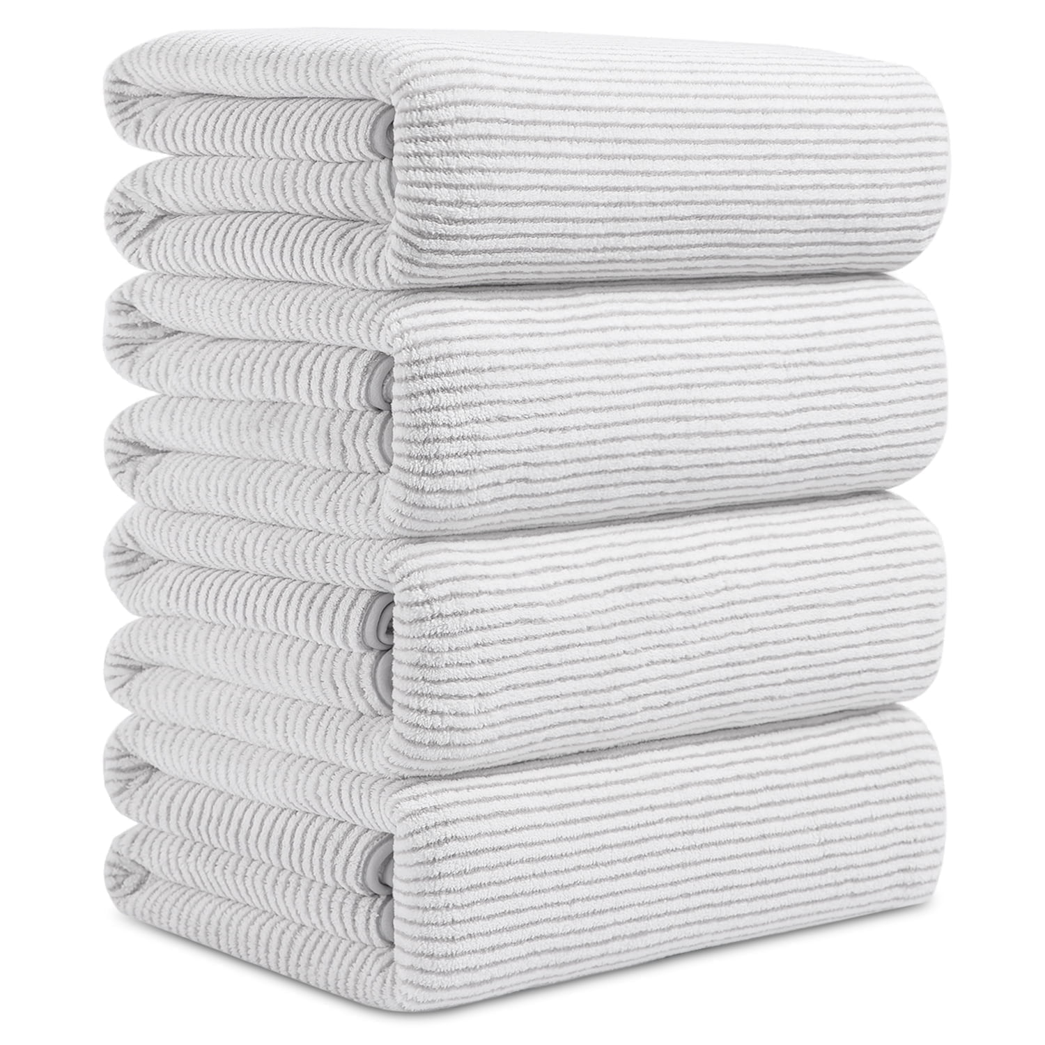 Smuge 4 Pack Large Bath Towels 35 x 70 Inches, 100% Microfiber Ultra Soft Extra Large Bath Towel Set Oversized Bathroom Towels for Bathroom Kitchen Spa Hotel Gym (Beige White)