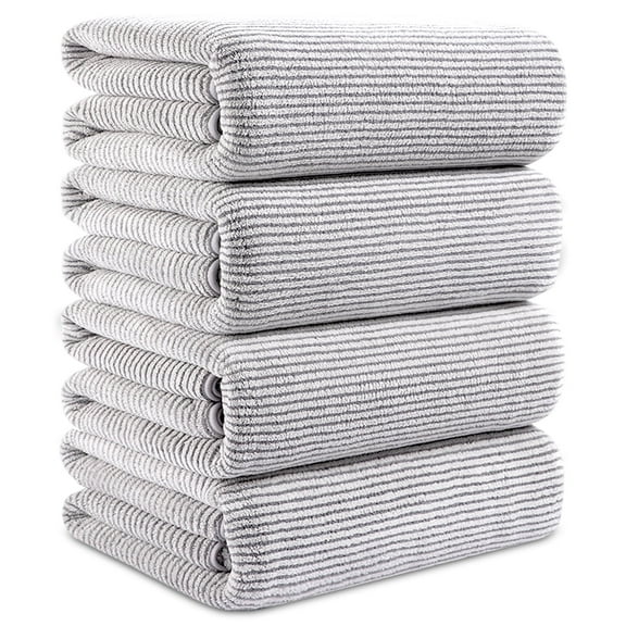 Smuge 4 Pack Large Bath Towels 35 x 70 Inches, 100% Microfiber Ultra Soft Extra Large Bath Towel Set Oversized Bathroom Towels for Bathroom Kitchen Spa Hotel Gym (Grey White)