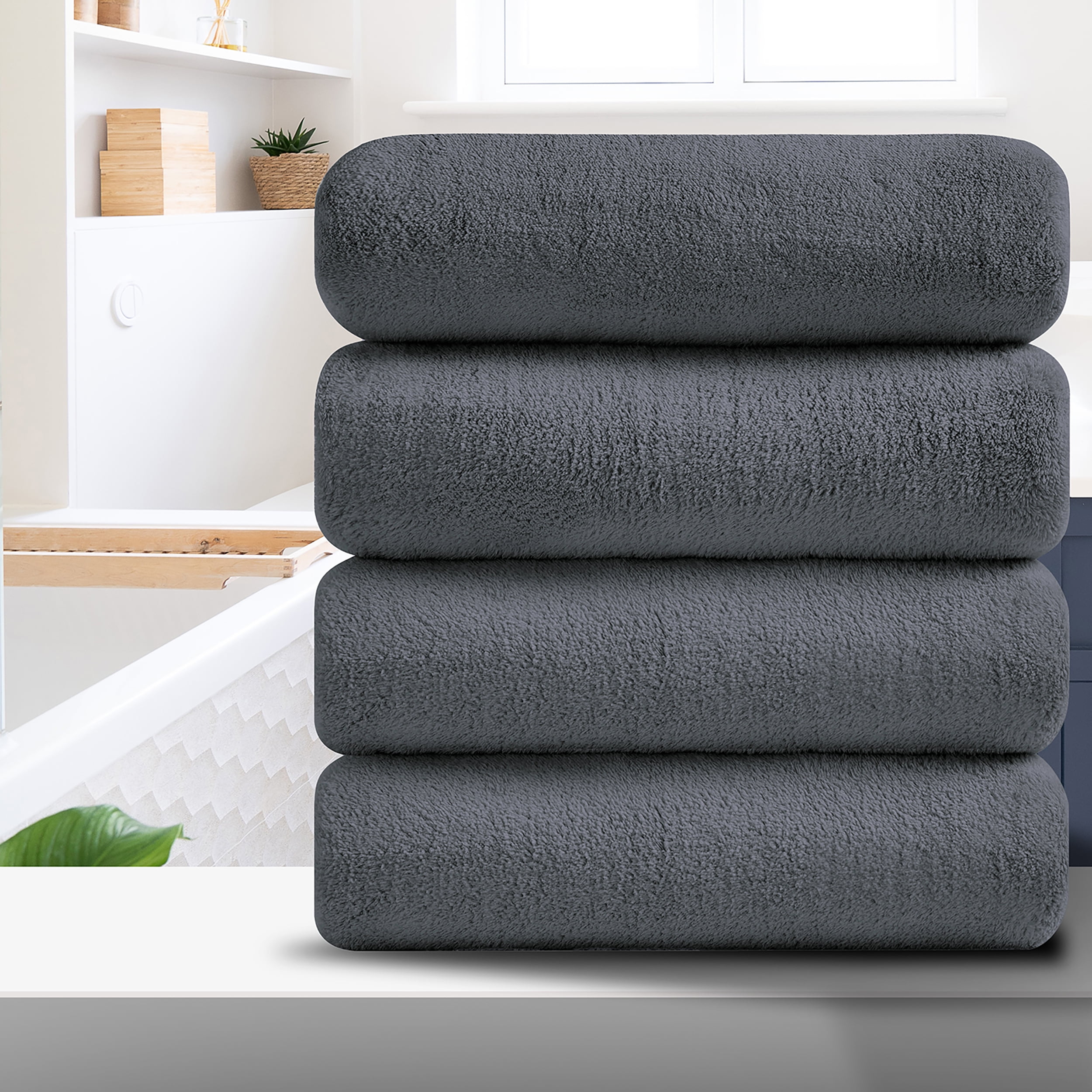 Smuge 4 Pack Oversized Bath Sheet Towels (35 x 70 in,Dark Gray) 700 GSM Ultra Soft Large Bath