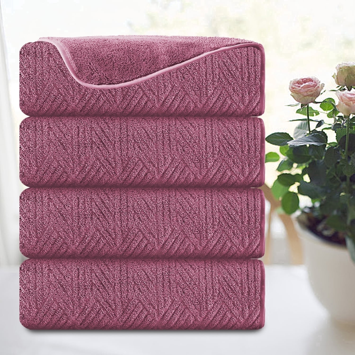 Smuge 4 Pack Oversized Bath Sheet Towels (35 x 70 in,Grape) 600 GSM Ultra Soft Large Bath Towel Set Thick Cozy Quick Dry Bathroom Towels Hotel Luxurious Towels