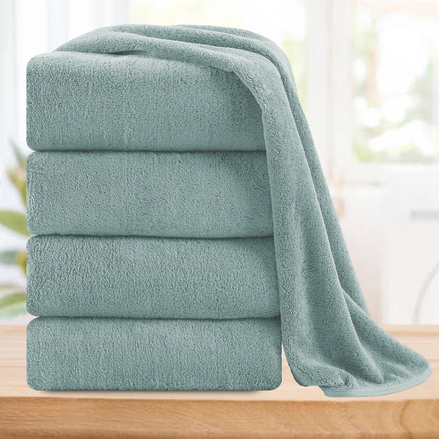 Smuge 4 Pack XL Bath Sheet Towels (35x70 in, Light Green) 700 GSM Quick Dry Hotel Towels ...