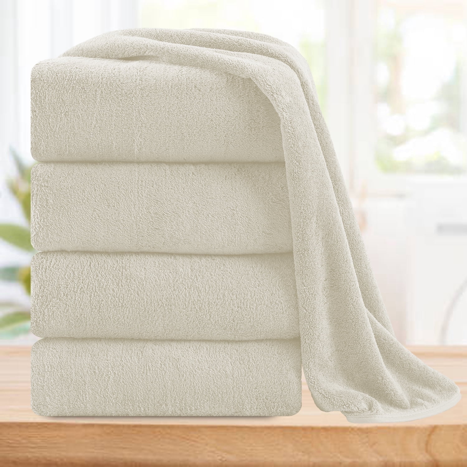Smuge 4 Pack Oversized Bath Towel Set (35 x 70 in,Cream) Ultra Soft Plush Bathroom Towels 700 GSM Highly Absorbent Quick Dry Bath Sheets Towels for Spa Hotel Gym