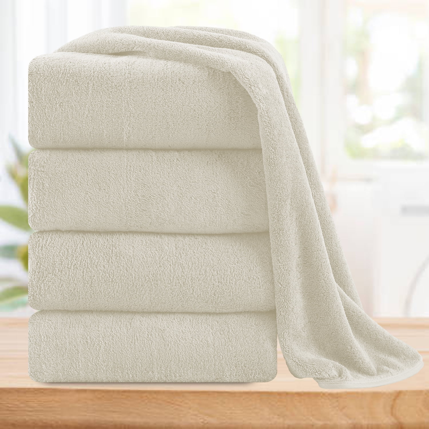 Smuge 4 Pack Oversized Bath Towel Set (35 x 70 in,Cream) Ultra Soft Plush Bathroom Towels 700