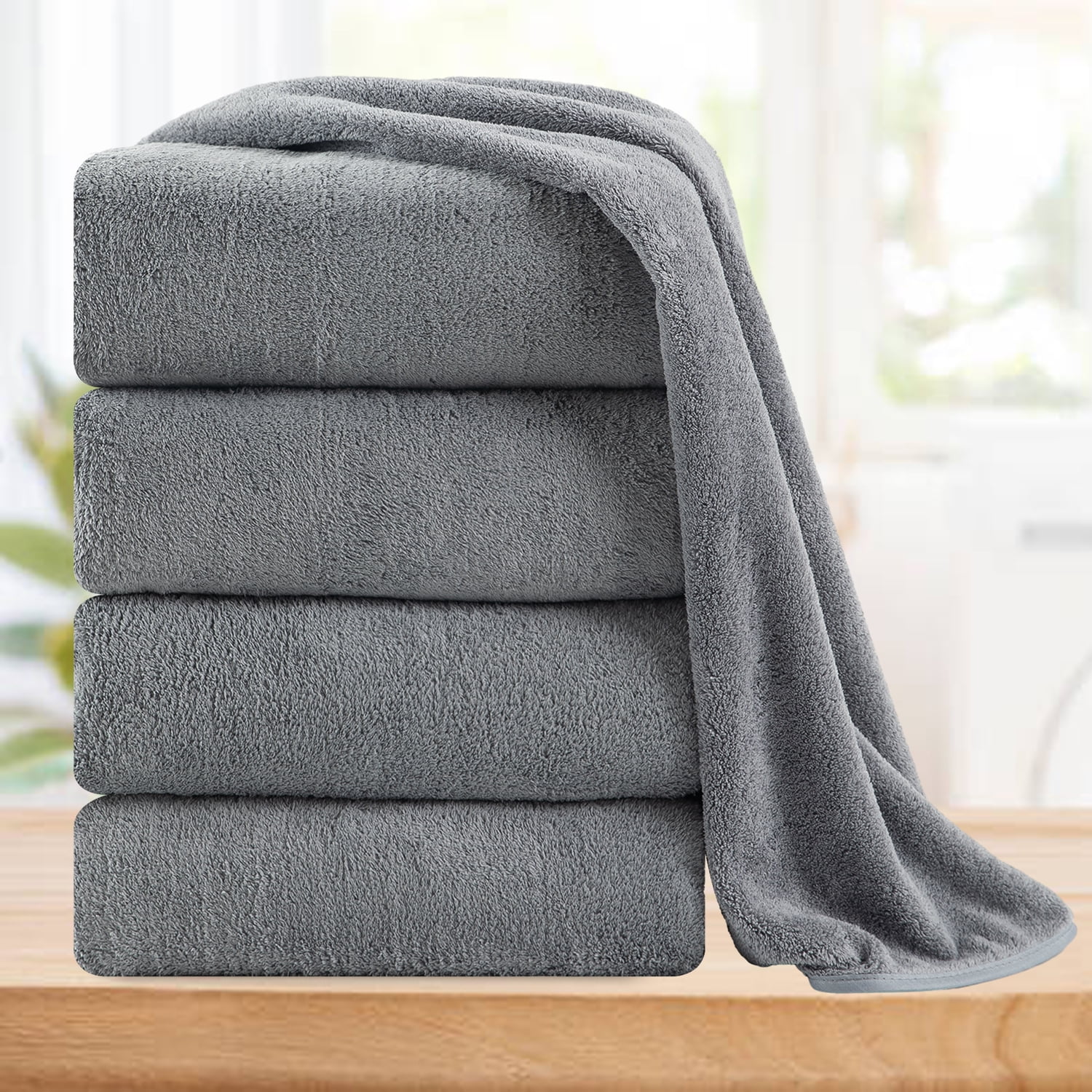 Smuge 4 Pack Oversized Bath Towel Set (35 x 70 in,Light Gray) Ultra