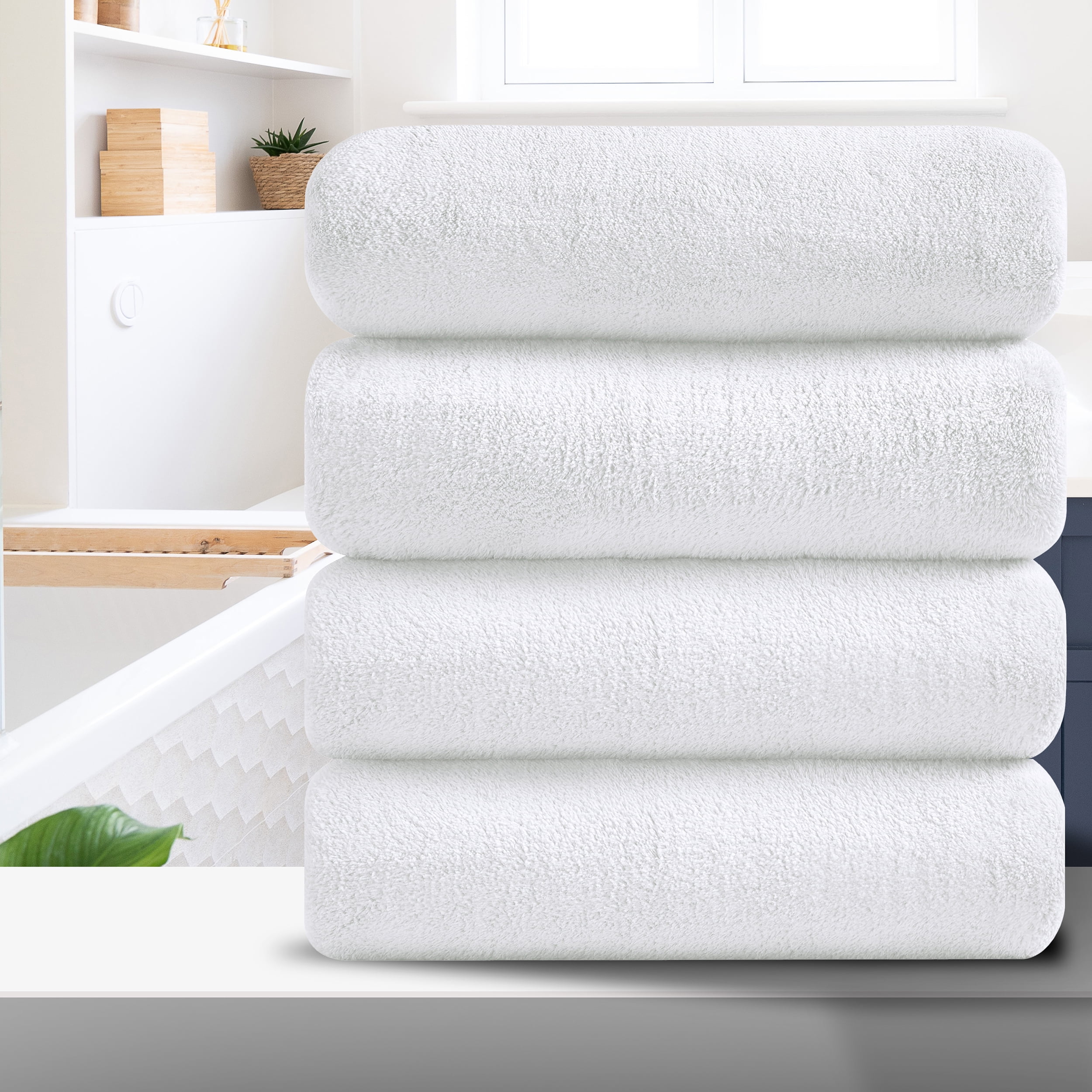 Smuge 4 Pack Oversized Bath Towel Set (35 x 70 in,White) Ultra Soft