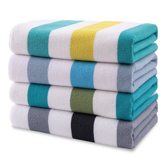 Smuge 4 Pack Oversized Cabana Stripe Beach Towels, 60x30 inches Microfiber Lightweight Outdoor Large Swim Towel for Adults (Black Gray Green)