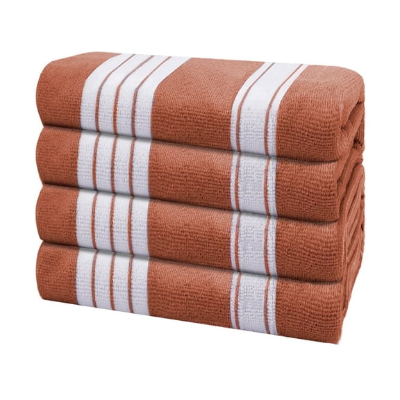 Smuge 4 Pack Oversized Cabana Stripe Beach Towels, 60x30 inches Microfiber Lightweight Outdoor Large Swim Towel for Adults (Brown)