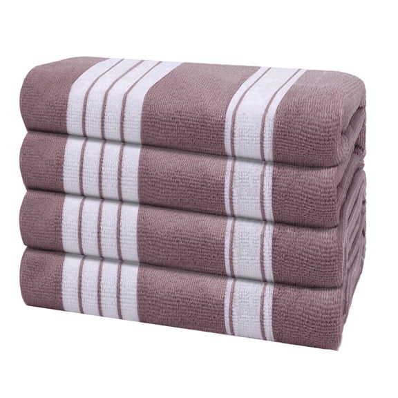 Smuge 4 Pack Oversized Cabana Stripe Beach Towels, 60x30 inches Microfiber Lightweight Outdoor Large Swim Towel for Adults (Coffee)