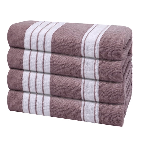 Smuge 4 Pack Oversized Cabana Stripe Beach Towels, 60x30 inches Microfiber Lightweight Outdoor Large Swim Towel for Adults (Coffee)