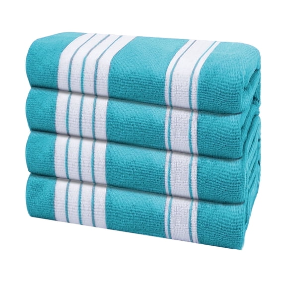 Smuge 4 Pack Oversized Cabana Stripe Beach Towels, 60x30 inches Microfiber Lightweight Outdoor Large Swim Towel for Adults (Lake Blue)