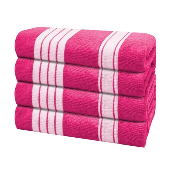 Smuge 4 Pack Oversized Cabana Stripe Beach Towels, 60x30 inches Microfiber Lightweight Outdoor Large Swim Towel for Adults (Rose Red)