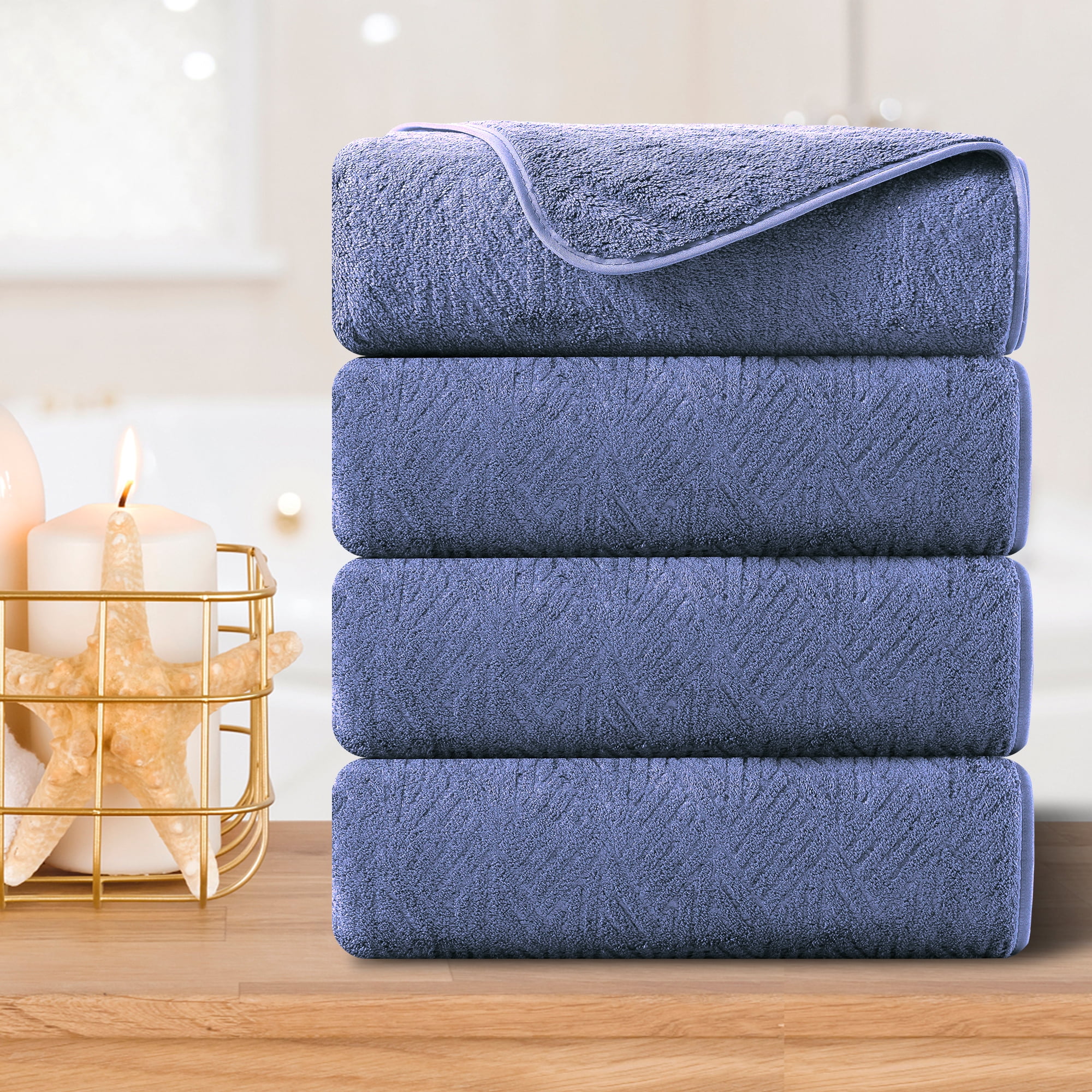 Smuge 4 Piece Oversized Bath Sheet Towels (35 x 70 in,Purple) 600 GSM