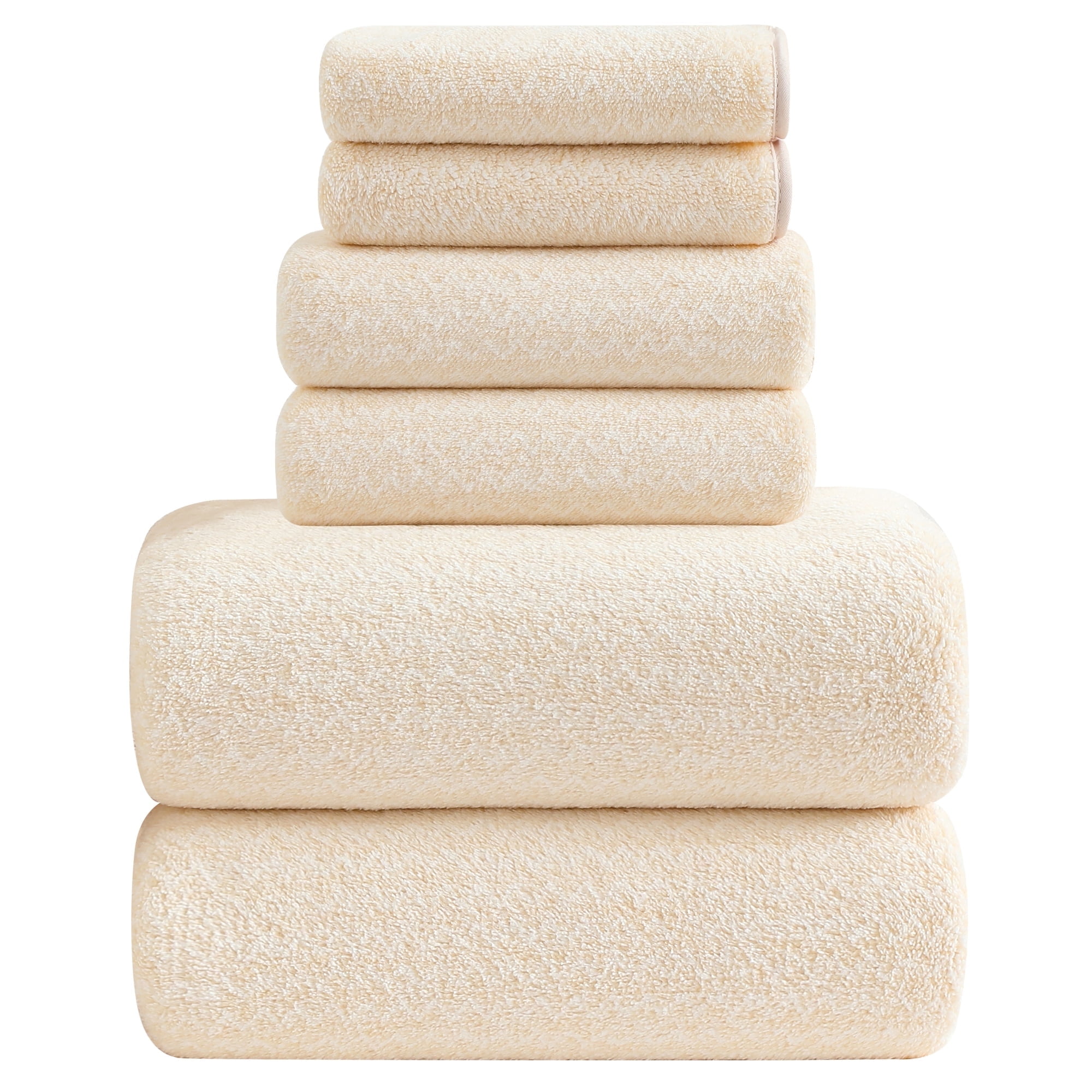 Smuge 6 Piece Beige Bath Towel Set, 2 Bath Towels, 2 Hand Towels, 2 Washcloths, Soft Microfiber Shower Towel for Bathroom