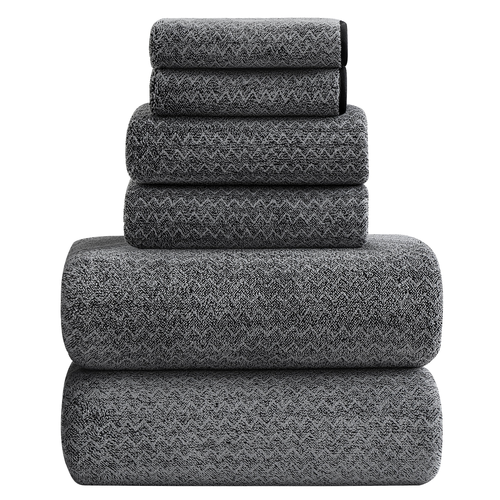 Smuge 6 Piece Black Bath Towel Set, 2 Bath Towels, 2 Hand Towels, 2 Washcloths, Soft Microfiber Shower Towel for Bathroom