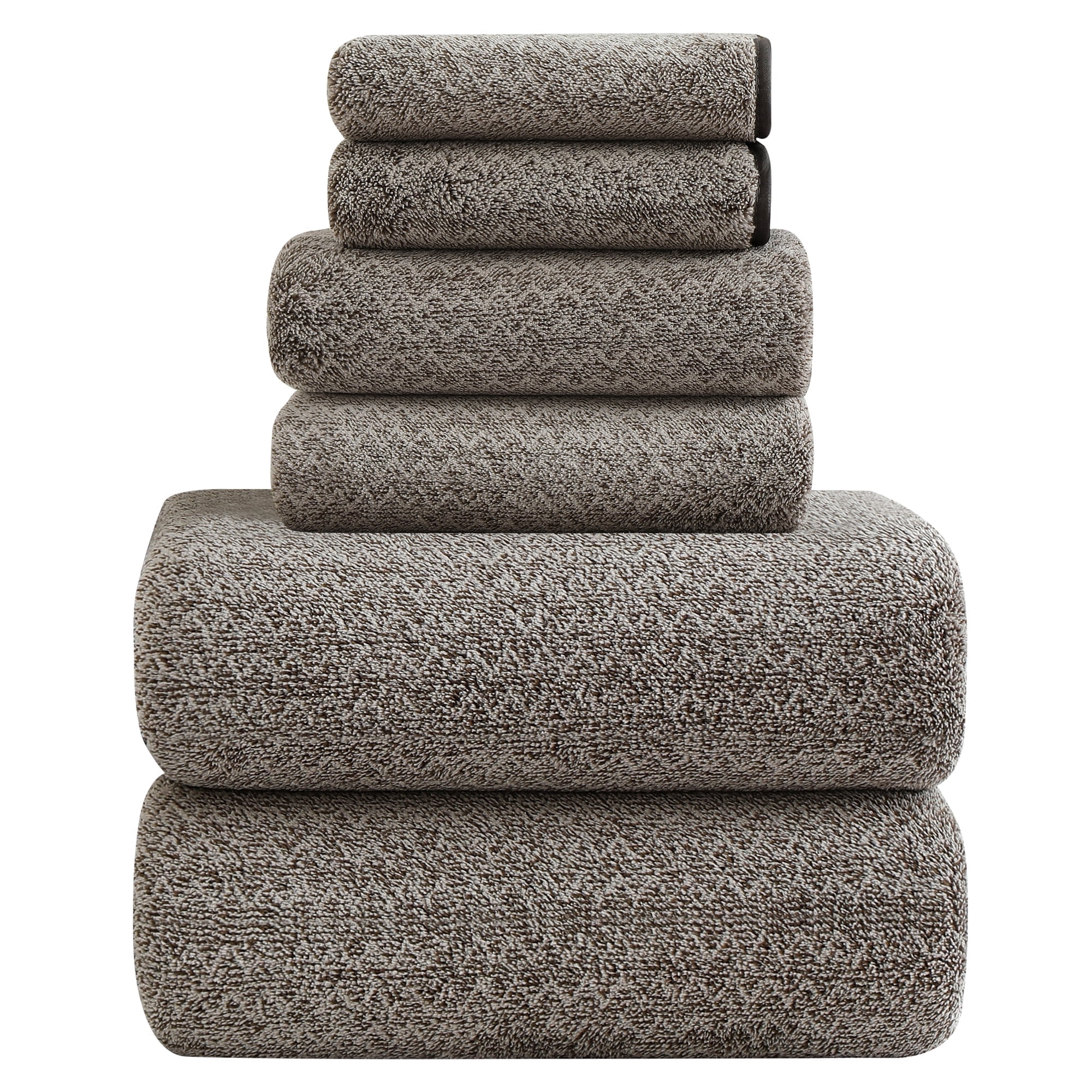 Smuge 6 Piece Dark Coffee Bath Towel Set, 2 Bath Towels, 2 Hand Towels, 2 Washcloths, Soft Microfiber Shower Towel for Bathroom