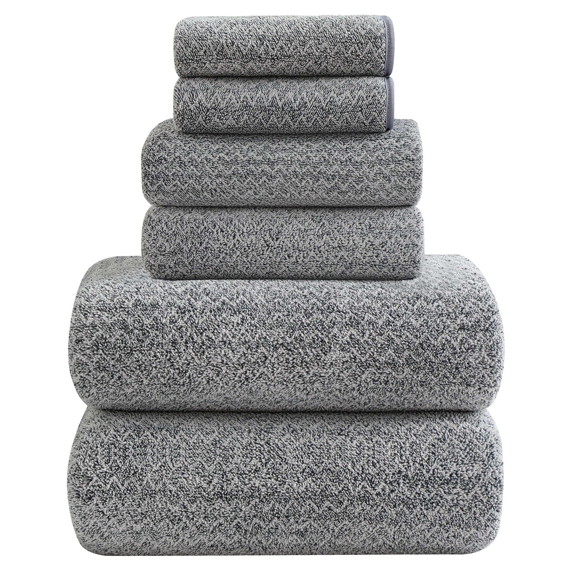 Smuge 6 Piece Dark Gray Bath Towel Set, 2 Bath Towels, 2 Hand Towels, 2 Washcloths, Soft Microfiber Shower Towel for Bathroom