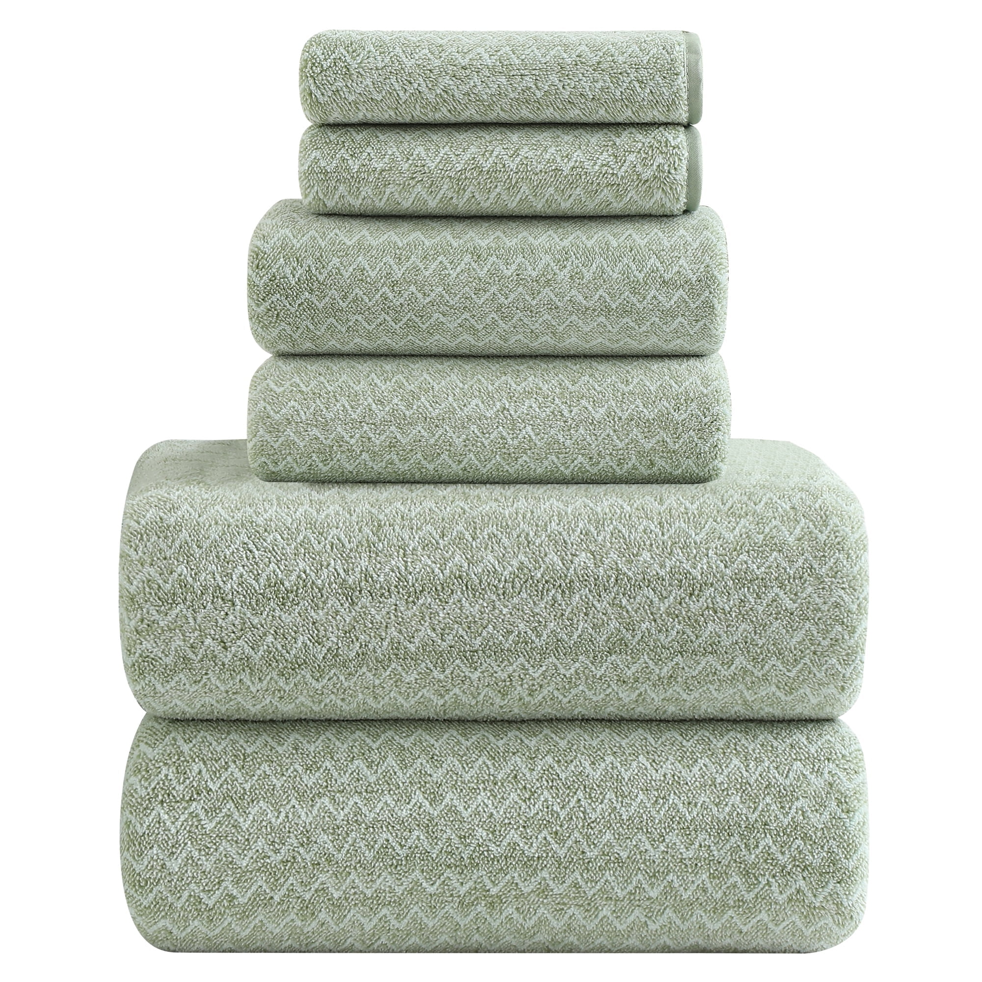 Smuge 6 Piece Light Green Bath Towel Set, 2 Bath Towels, 2 Hand Towels, 2 Washcloths, Soft Microfiber Shower Towel for Bathroom