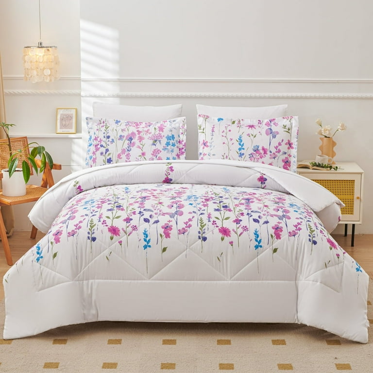 Smuge 7 Pcs King Size Floral Bedding Set Comforter Fitted Flat Sheet Pillowcases Shams for Adults Children Walmart