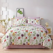 Smuge 7 Pcs Floral Bedding Comforter Sets King Size Flower Comforter Set Bed in a Bag with Fitted Sheet,Flat Sheet,Pillowcases & Shams,Purple Green Red Botanical Plant Leaves Bed Set Garden Home Decor