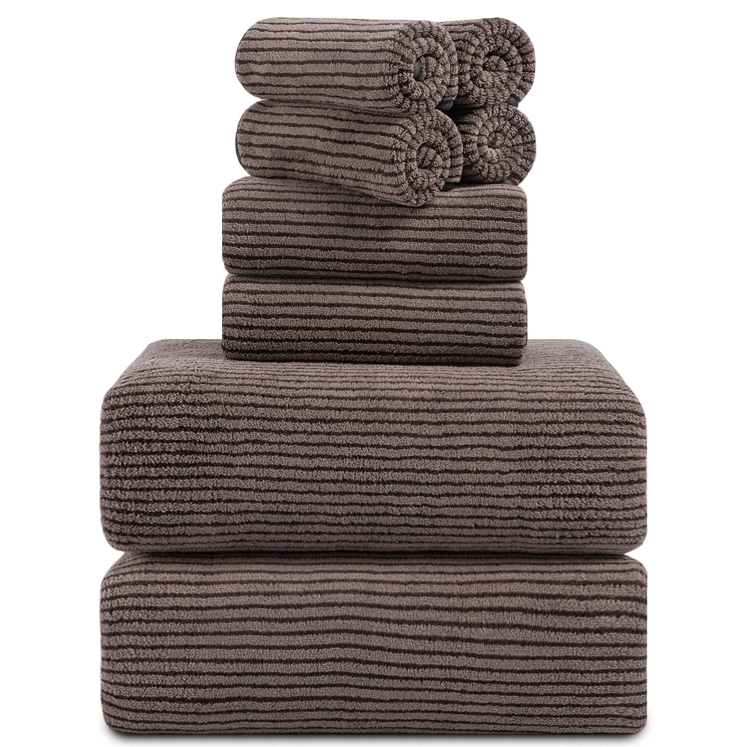 Smuge 8 Piece Extra Large Bath Towel Sets, 2 Large Bath Towels , 2 Hand Towels, 4 Washcloths, Soft Microfiber, Quick Dry, Highly Absorbent Oversized Bath Towels for Bathroom Kitchen Spa(Dark Coffee)