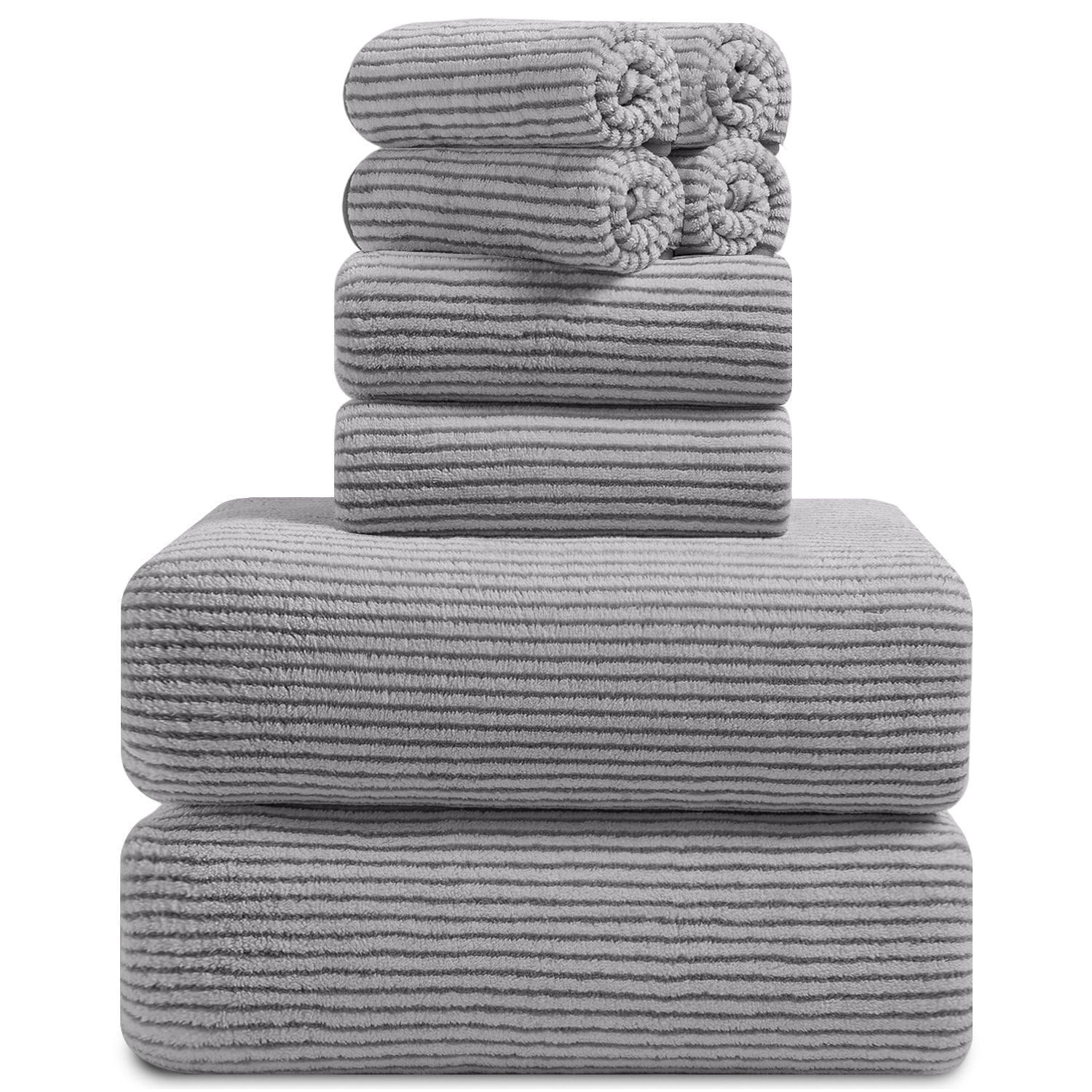 Smuge 8 Piece Extra Large Bath Towel Sets, 2 Large Bath Towels , 2 Hand Towels, 4 Washcloths, Soft Microfiber, Quick Dry, Highly Absorbent Oversized Bath Towels for Bathroom Kitchen Spa(Light Grey)