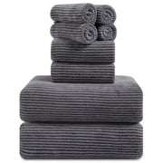 Smuge 8 Piece Extra Large Bath Towel Sets, 2 Large Bath Towels , 2 Hand Towels, 4 Washcloths, Soft Microfiber, Quick Dry, Highly Absorbent Oversized Bath Towels for Bathroom Kitchen Spa(Dark Grey)